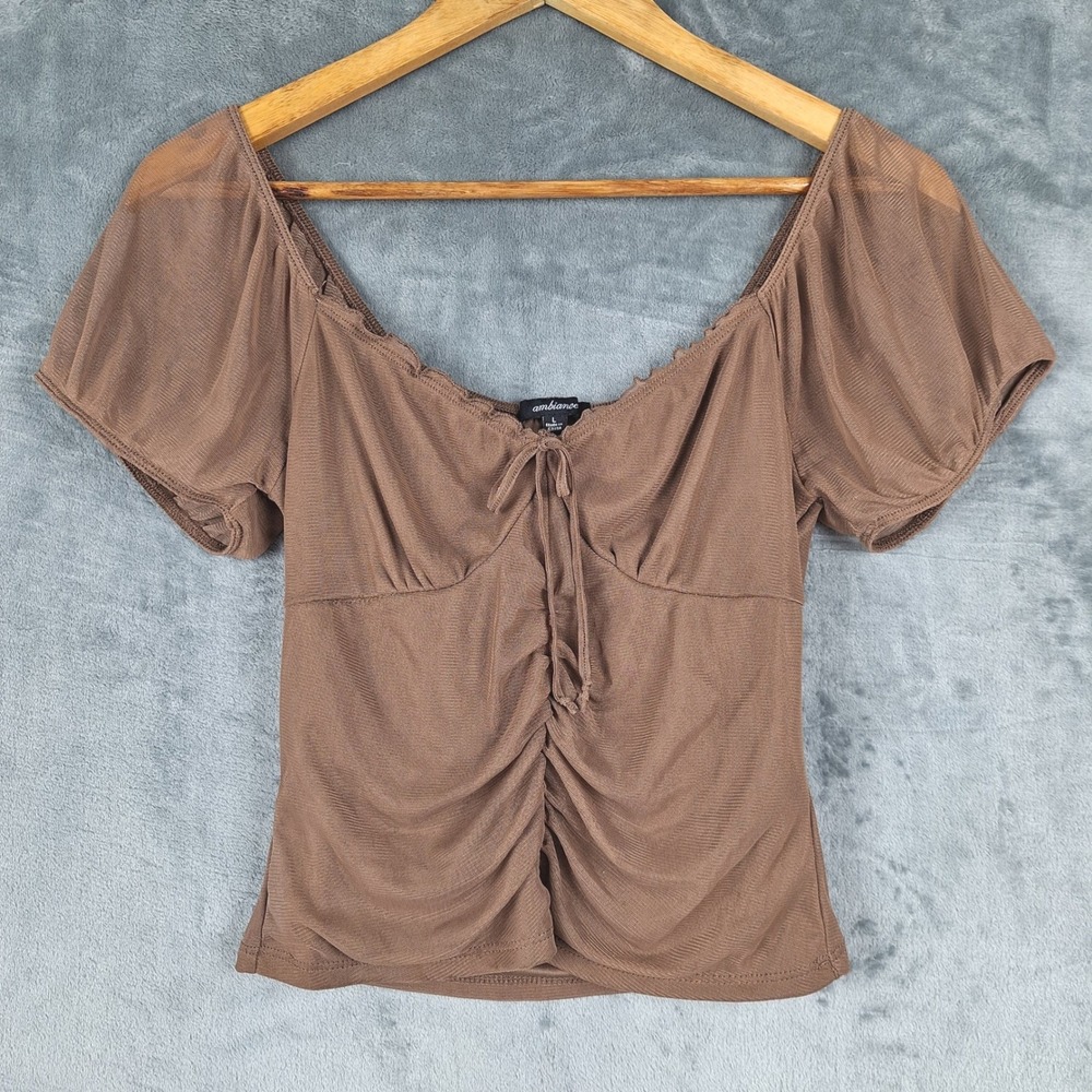 Womens Top Large Brown Fairy Babydoll Y2K Milkmaid Boho Renaissance Goblincore